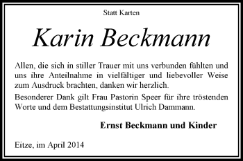 Traueranzeige von Karin Beckmann von KRZ