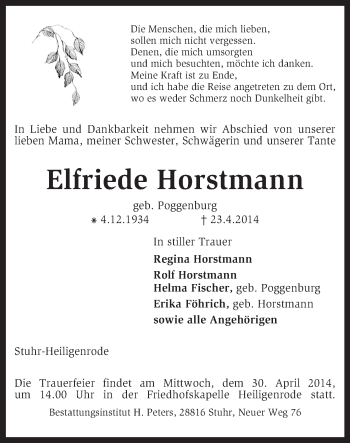 Traueranzeige von Elfriede Horstmann von KRZ