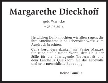 Traueranzeige von Margarethe Dieckhoff von KRZ