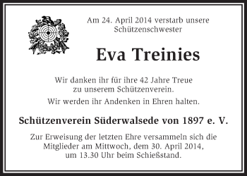 Traueranzeige von Eva Treinies von KRZ