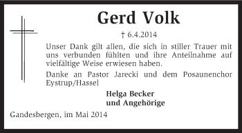 Traueranzeige von Gerd Volk von KRZ