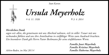 Traueranzeige von Ursula Meyerholz von KRZ