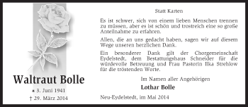 Traueranzeige von Waltraut Bolle von KRZ