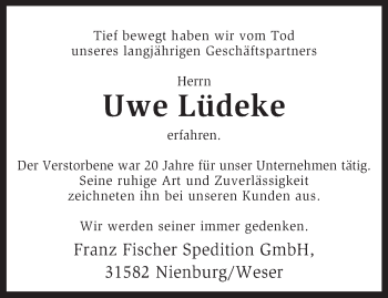 Traueranzeige von Uwe Lüdeke von KRZ