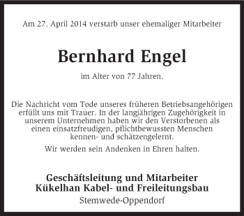 Traueranzeige von Bernhard Engel von KRZ