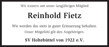 Traueranzeige von Reinhold Fietz von KRZ