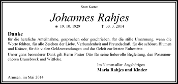 Traueranzeige von Johannes Rahjes von KRZ