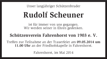 Traueranzeige von Rudolf Scheuner von KRZ