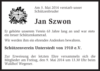Traueranzeige von Jan Szwon von KRZ