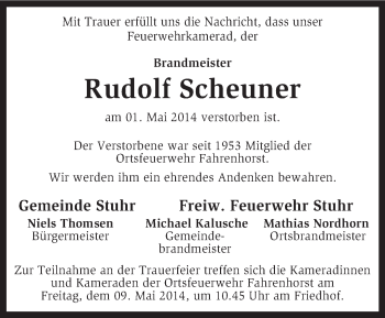 Traueranzeige von Rudolf Scheuner von KRZ