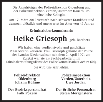 Traueranzeige von Heike Griesoph von KRZ