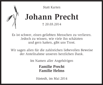 Traueranzeige von Johann Precht von KRZ