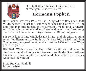 Traueranzeige von Hermann Pöpken von KRZ