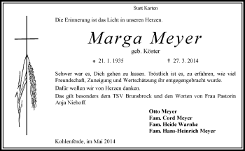 Traueranzeige von Marga Meyer von KRZ