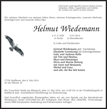 Traueranzeige von Helmut Wiedemann von KRZ