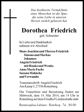 Traueranzeige von Dorothea Friedrich von KRZ