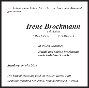 Traueranzeige von Irene Brockmann von KRZ