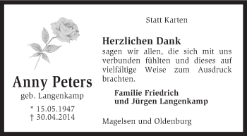 Traueranzeige von Anny Peters von KRZ