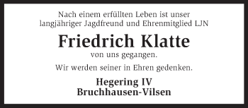 Traueranzeige von Friedrich Klatte von KRZ