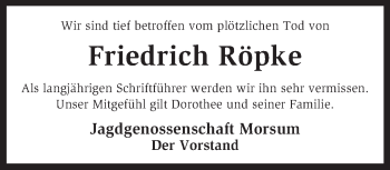 Traueranzeige von Friedrich Röpke von KRZ