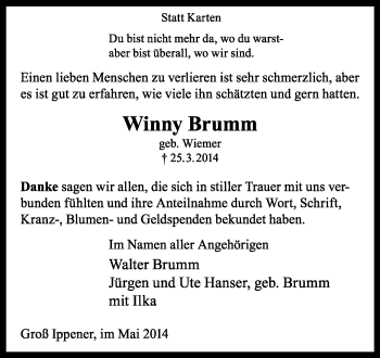 Traueranzeige von Winny Brumm von KRZ