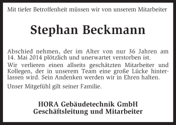 Traueranzeige von Stephan Beckmann von KRZ