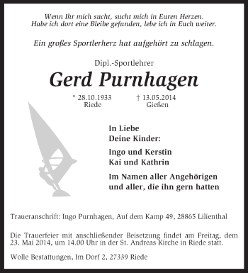 Traueranzeige von Gerd Purnhagen von KRZ