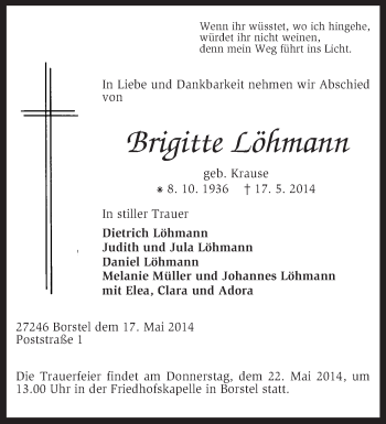 Traueranzeige von Brigitte Löhmann von KRZ