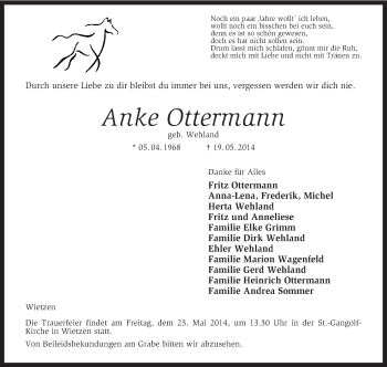 Traueranzeige von Anke Ottermann von KRZ