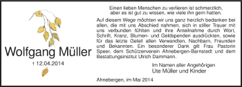 Traueranzeige von Wolfgang Müller von KRZ