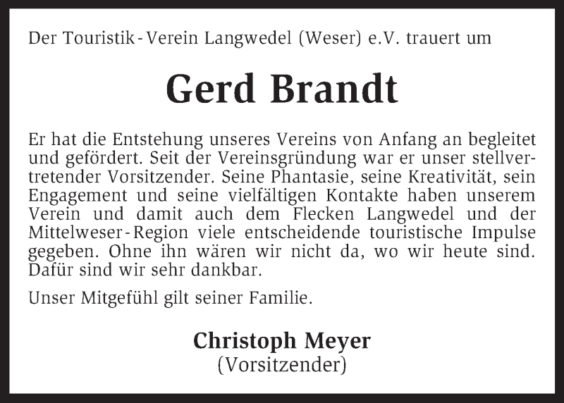  Traueranzeige für Gerd Brandt vom 21.05.2014 aus KRZ