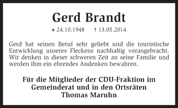 Traueranzeige von Gerd Brandt von KRZ