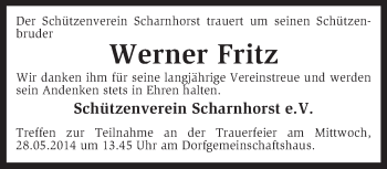 Traueranzeige von Werner Fritz von KRZ