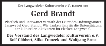 Traueranzeige von Gerd Brandt von KRZ