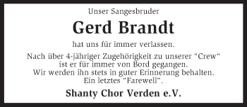 Traueranzeige von Gerd Brandt von KRZ