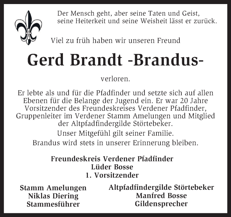  Traueranzeige für Gerd Brandt vom 22.05.2014 aus KRZ