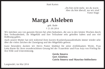 Traueranzeige von Marga Alsleben von KRZ