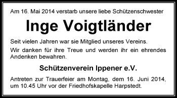 Traueranzeige von Inge Voigtländer von KRZ