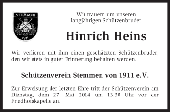 Traueranzeige von Hinrich Heins von KRZ