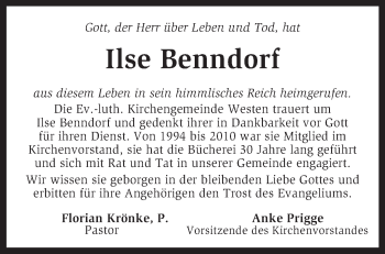 Traueranzeige von Ilse Benndorf von KRZ