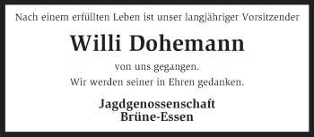 Traueranzeige von Willi Dohemann von KRZ