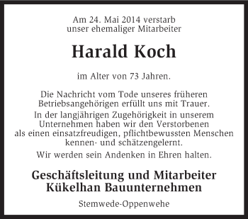 Traueranzeige von Harald Koch von KRZ