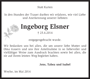 Traueranzeige von Ingeborg Elsner von KRZ