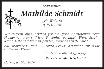 Traueranzeige von Mathilde Schmidt von KRZ