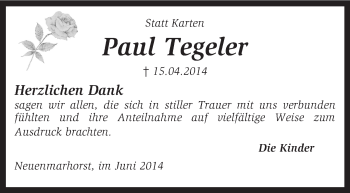 Traueranzeige von Paul Tegeler von KRZ