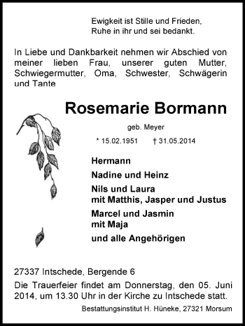 Traueranzeige von Rosemarie Bormann von KRZ