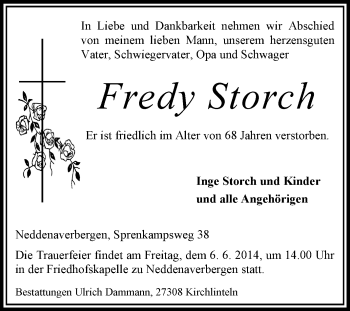 Traueranzeige von Fredy Storch von KRZ