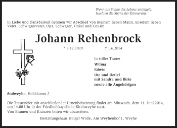 Traueranzeige von Johann Rehenbrock von KRZ