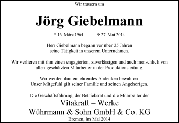 Traueranzeige von Jörg Giebelmann von KRZ