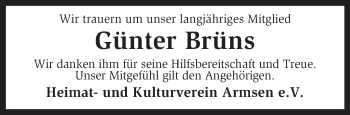 Traueranzeige von Günter Brüns von KRZ